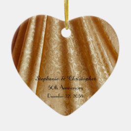 Gold 50. Wedding Anniversary Heart Shaped, Name,  Keramik Ornament