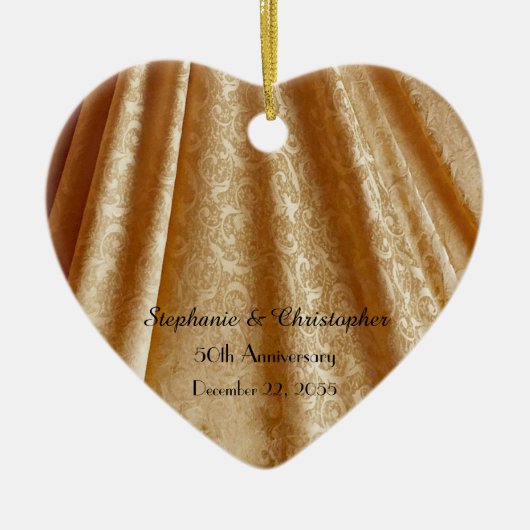 Gold 50. Wedding Anniversary Heart Shaped, Name, Keramik Ornament (Vorne)