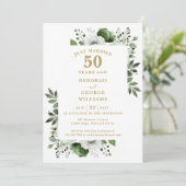 Gold 50th Wedding Anniversary Monogram Floral Einladung (Stehend Vorderseite)