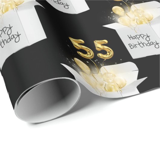 Gold 55. Geburtstag Ballons in White Box Geschenkpapier (Rolleneckpunkt)