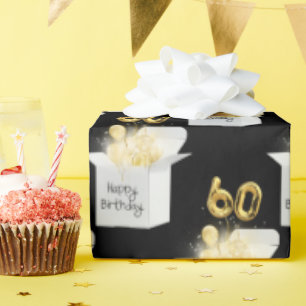 Gold 60. Geburtstag Ballons in White Box Geschenkpapier