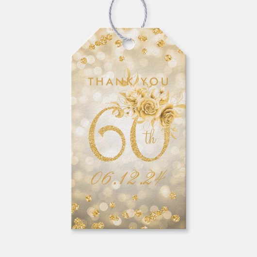 Gold 60. Geburtstag Danke Glam Lights Geschenkanhänger (Vorderseite)