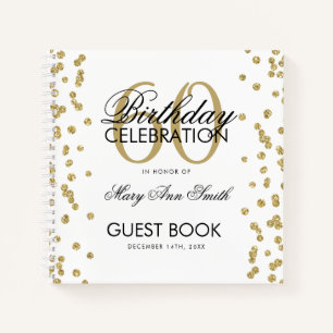 Gold 60. Geburtstag Gästebuch Confetti White Notizblock