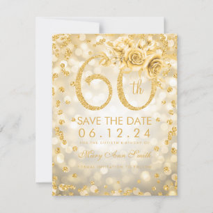 Gold 60. Geburtstag Glam Lights Save The Date