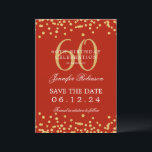 Gold 60. Geburtstag Save the Date Confetti Red Einladung<br><div class="desc">Elegantes "60th Birthday Party" Design mit Imitats Glitzer Konfetti und Details Text. Einfach zu bedienen und leicht zu personalisieren. Bestelle noch heute!</div>