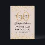 Gold 60. Geburtstag Save the Date Details Champagn Einladung<br><div class="desc">Elegantes "60th Birthday Party" Design mit Imitats Glitzer Konfetti & Details Text. Einfach zu bedienen und leicht zu personalisieren. Bestelle noch heute!</div>
