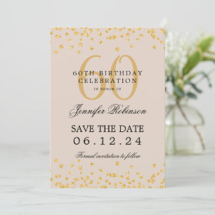 Gold 60. Geburtstag Save the Date Details Champagn Einladung