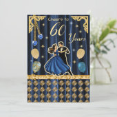 Gold 60th Birthday with Dancing Couples Einladung (Stehend Vorderseite)