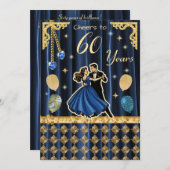 Gold 60th Birthday with Dancing Couples Einladung (Vorne/Hinten)