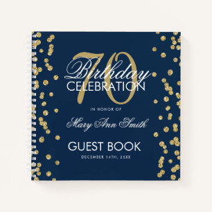 Gold 70. Geburtstag Gästebuch Confetti Navy Blue Notizblock