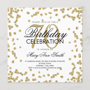 Gold 70. Geburtstag Glitzer Confetti Einladung