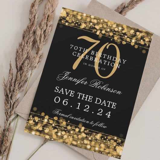 Gold 70. Geburtstag Save the Date Einladung