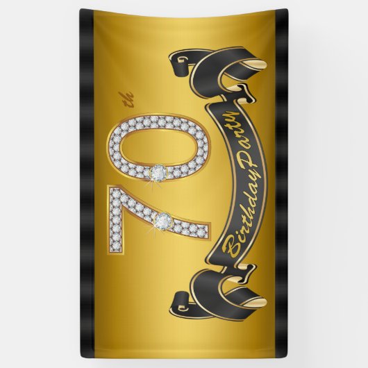 Gold 70. Geburtstagsparty Banner (Vertikal)