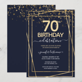 Gold 70. Geburtstagsparty Blue Gold Einladung