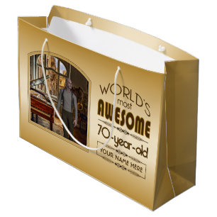 Gold 70. Geburtstagswelt bester Custom Foto Frame Große Geschenktüte