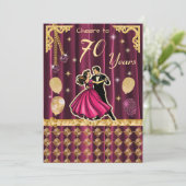 Gold 70th Birthday with Dancing Couples Einladung (Stehend Vorderseite)