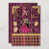 Gold 70th Birthday with Dancing Couples Einladung (Vorne/Hinten)