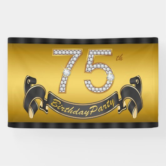 Gold 75. Geburtstagsparty Banner (Horizontal)