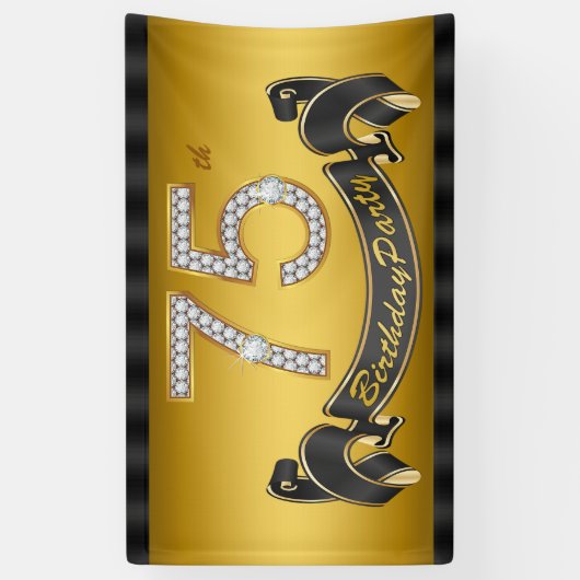 Gold 75. Geburtstagsparty Banner (Vertikal)
