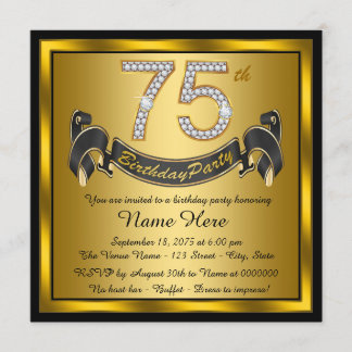 Gold 75. Geburtstagsparty Einladung