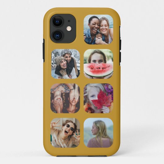 Gold 7 Foto Collage Square Template iPhone Case (Rückseite)