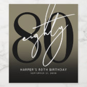 Gold 80th Birthday Party Weinetikett (Einzelnes Label)