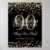 Gold 90. Geburtstag Glitzer Confetti Black Poster (Vorne)