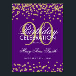 Gold 90. Geburtstag Glitzer Confetti Lila Poster<br><div class="desc">Elegante 90. Geburtstag Gold Lila Imitate Glitzer Confetti Banner Vorlage.</div>