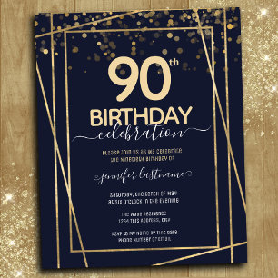 Gold 90. Geburtstagsparty Einladung