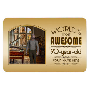 Gold 90. Geburtstagswelt bester Custom Foto Frame Magnet
