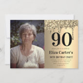 Gold 90th Ninety Drip Elegant Birthday  Einladung (Vorderseite)
