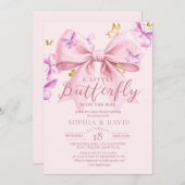 Gold A Little Butterfly  Pink Bow Baby Shower  Einladung (Vorne/Hinten)
