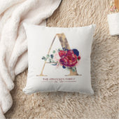 Gold A Monogram Floral Burgund und Navy Blue Kissen (Decke)