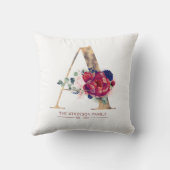 Gold A Monogram Floral Burgund und Navy Blue Kissen (Rückseite)