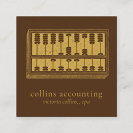 Gold Abacus QR Code Brown Square Biz Card Quadratische Visitenkarte
