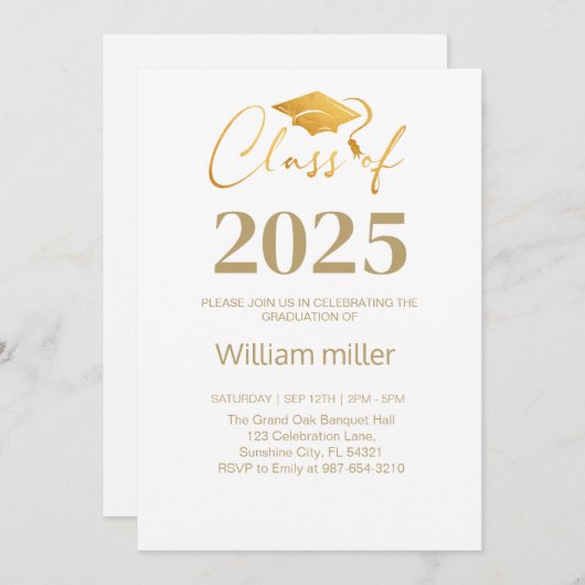 Gold Abschluss Class of 2025,Minimal grad Einladung (Vorne/Hinten)