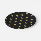 Gold-Abschluss-Hut auf schwarz-modernem Party Pappteller (Schrägansicht)