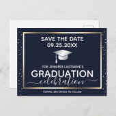 Gold Abschluss Save the Date Einladung Postkarte (Vorne/Hinten)