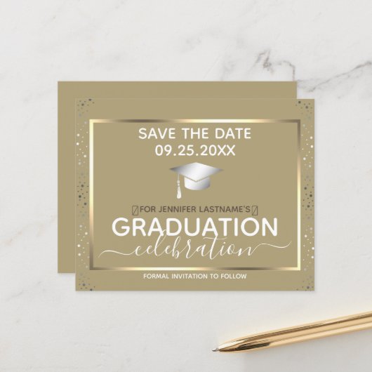 Gold Abschluss Save the Date Einladungshaushalt (Vorderseite/Rückseite Beispiel)