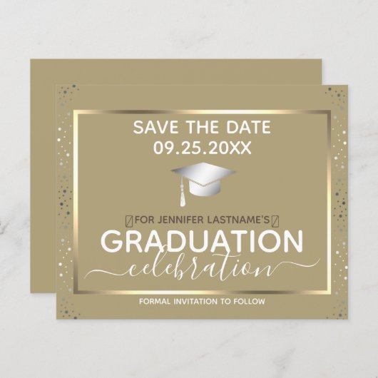 Gold Abschluss Save the Date Einladungshaushalt (Vorne/Hinten)