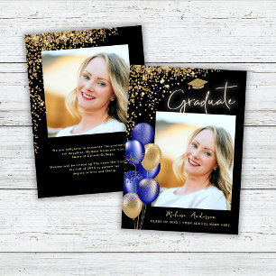 Gold Absolventenfoto Blaue Marine Ballons Ankündigung
