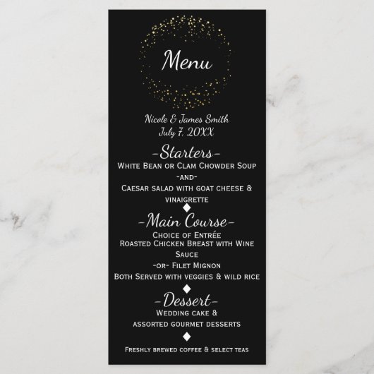 Gold Abstract Glam Sparkle Kreis Menü Programm (Vorderseite)