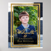 Gold Abstrakt Blue Bar Mitzvah Foto Begrüßungszeic Poster (Vorne)