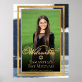 Gold Abstrakt Blue Bat Mitzvah Foto Begrüßungszeic Poster (Vorne)