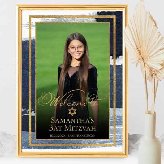 Gold Abstrakt Blue Bat Mitzvah Foto Begrüßungszeic Poster