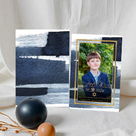Gold Abstrakt Blue Foto Bar Mitzvah Save the Date Einladung