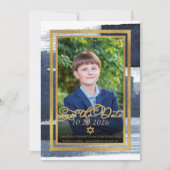 Gold Abstrakt Blue Foto Bar Mitzvah Save the Date Einladung (Vorderseite)