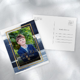 Gold Abstrakt Blue Foto Bar Mitzvah Save the Date Postkarte