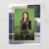 Gold Abstrakt Blue Foto Bat Mitzvah Save the Date Postkarte (Vorderseite)