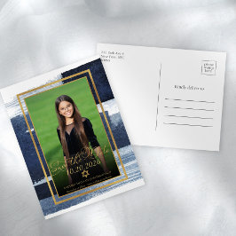 Gold Abstrakt Blue Foto Bat Mitzvah Save the Date Postkarte